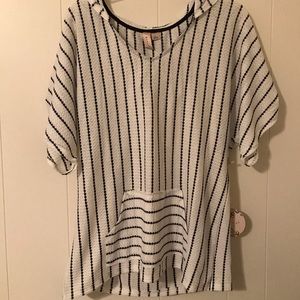Black and White Striped Hooded Shirt